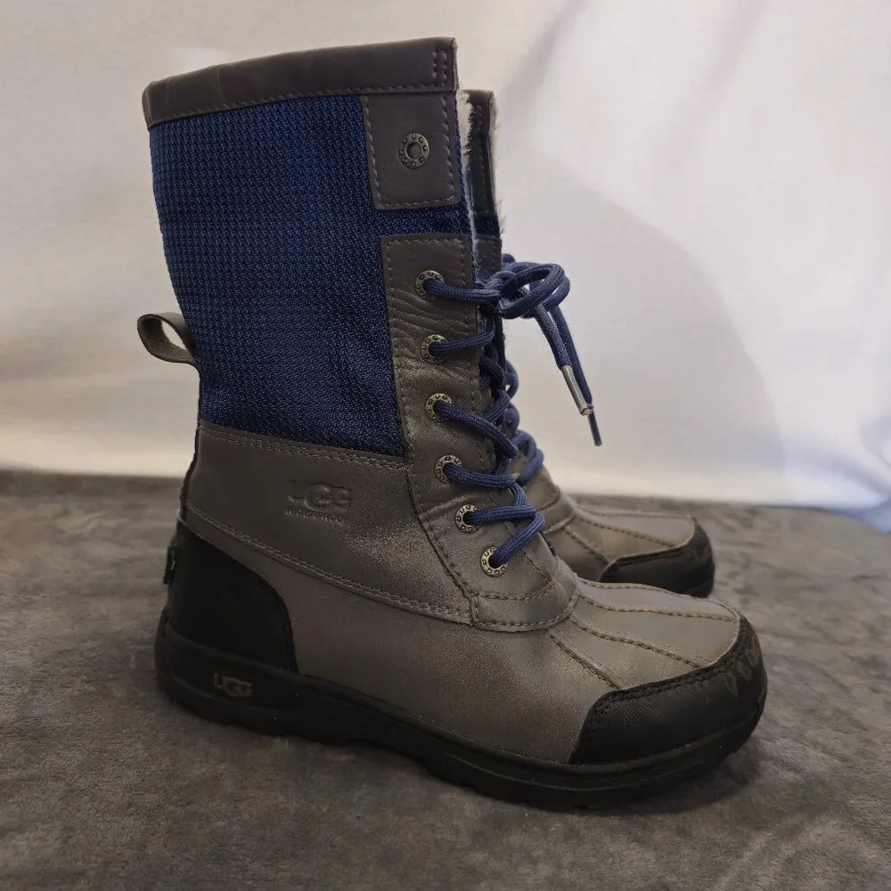 UGG Butte II Grey Gray Leather Short Snow Boots Size 4 Kid Youth = Women US 6